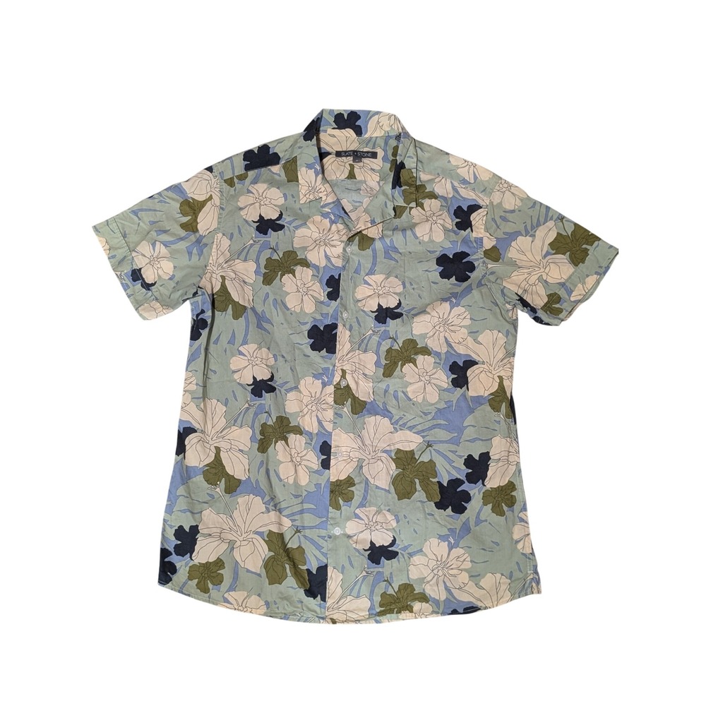 Slate & Stone Shirt Mens M Green Floral Tropical Short Sleeve Button Down Camp